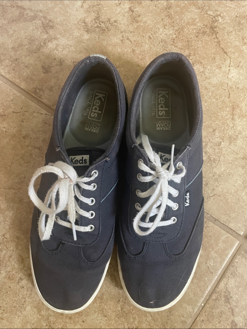 Dark Blue Canvas Lace-Up Sneakers
